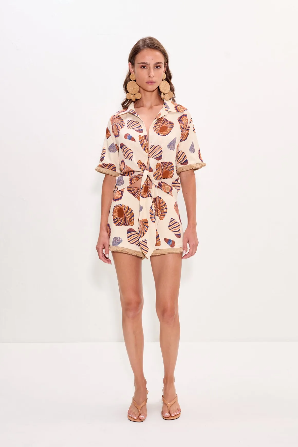 Evaeva linen fringe tie top