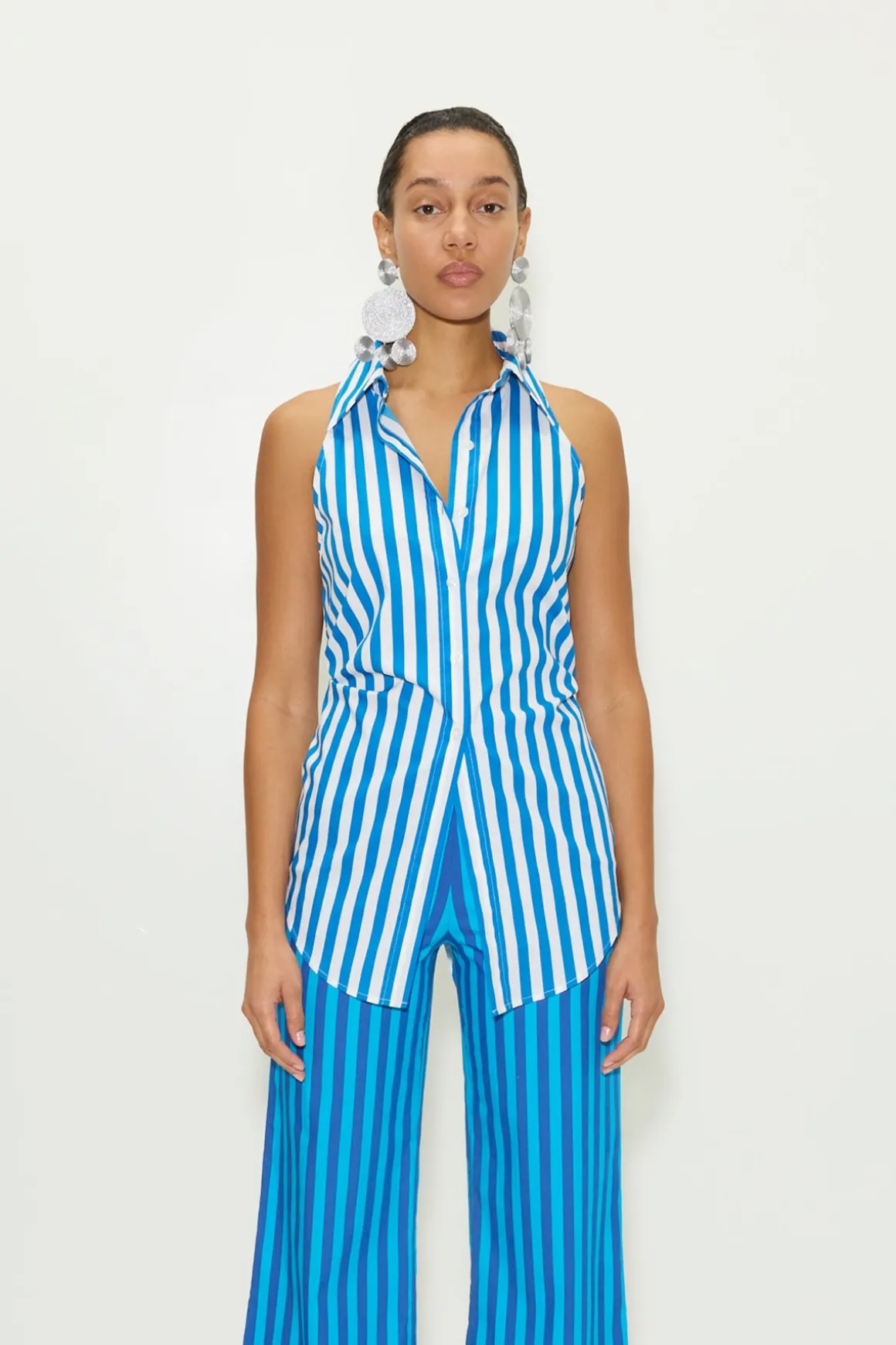 Lochloch striped sleeveless poplin button up