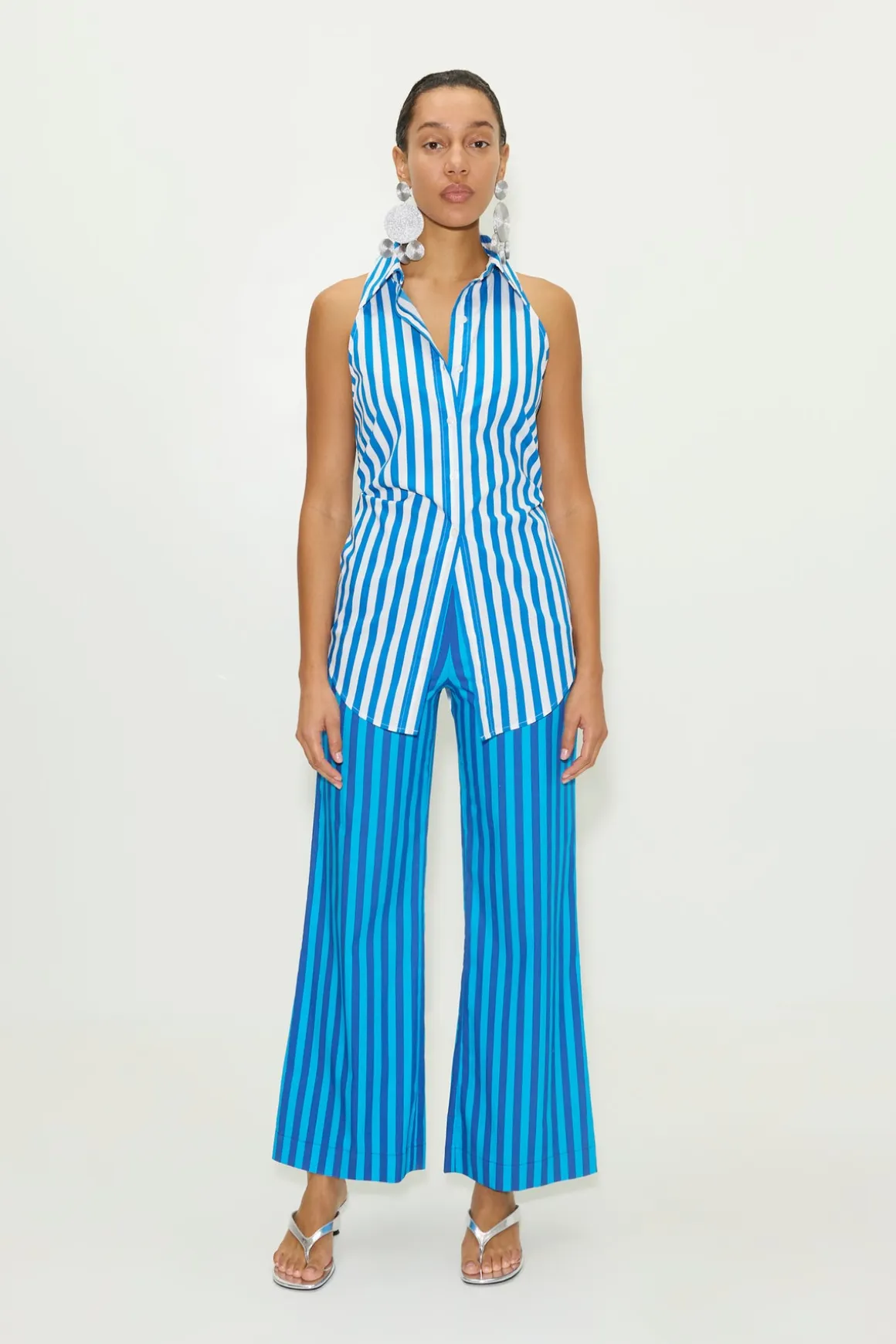 Lochloch striped sleeveless poplin button up