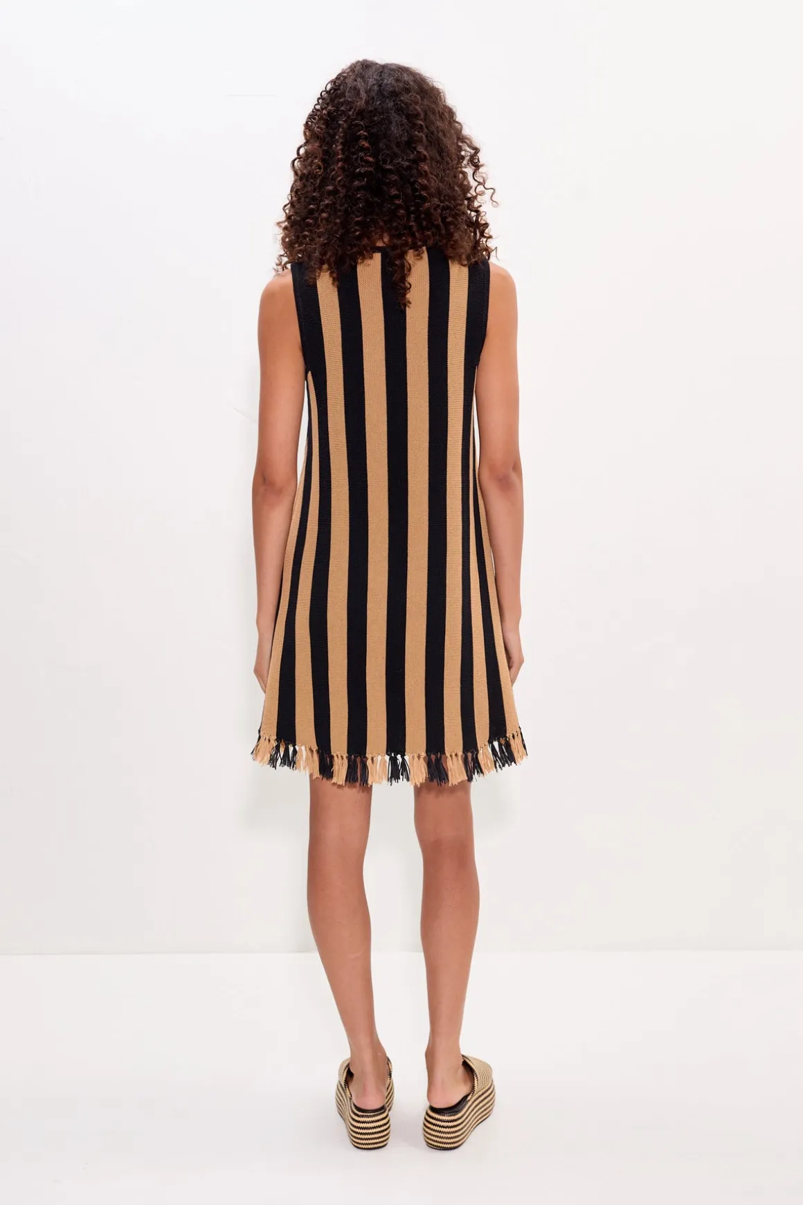 Mojimoji stripe tassel mini dress